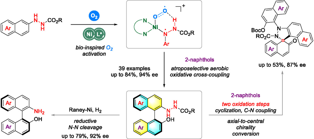 Nickel(II) catalyzed atroposelective aerobic oxidative aryl–aryl cross-coupling